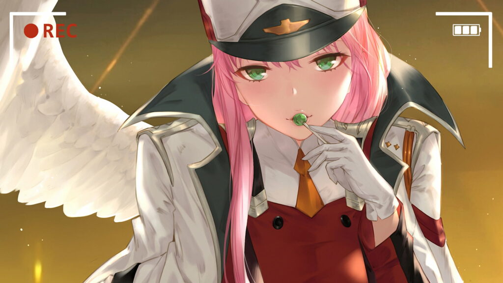 Zero Two Capturing Memories in their Red Outfits: Anime HD Wallpaper Snapshot