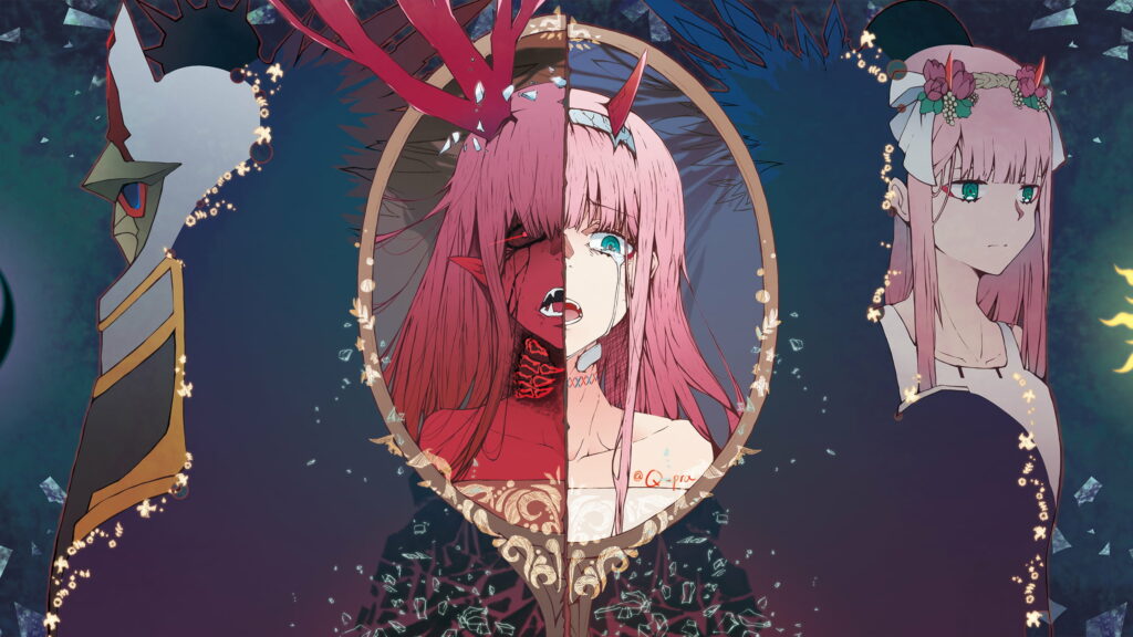 Zero Two's Dual Horns: An Anime Darling in Epic QHD Wallpaper