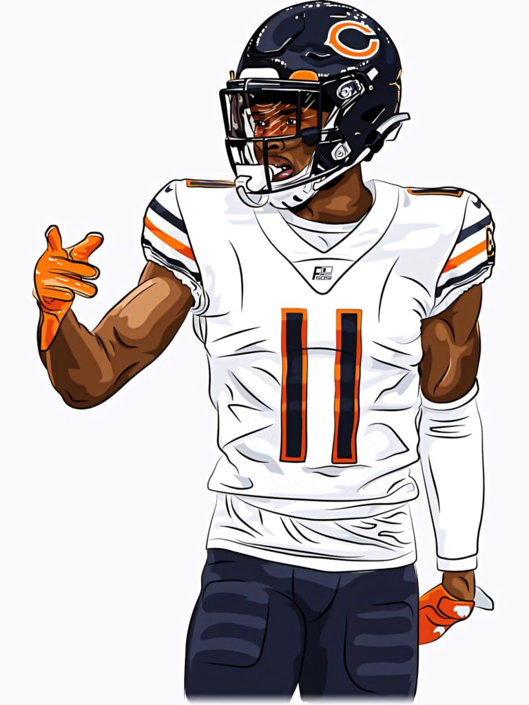 Animated wallpaper of Darnell Mooney in Chicago Bears uniform with vibrant team colors and dynamic pose