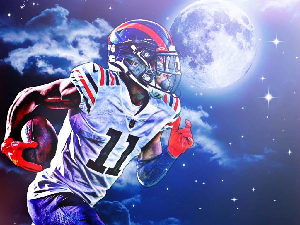 Darnell Mooney sprinting in Chicago Bears uniform under glowing moonlit night sky football wallpaper