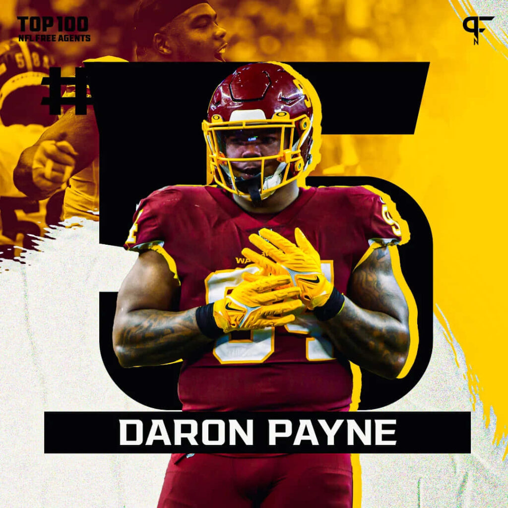 NFL star Daron Payne in burgundy gold uniform with bold yellow black background and number 5 Wallpaper