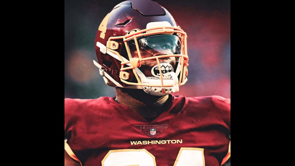 Daron Payne Washington Football Team intense game face burgundy gold dynamic wallpaper background