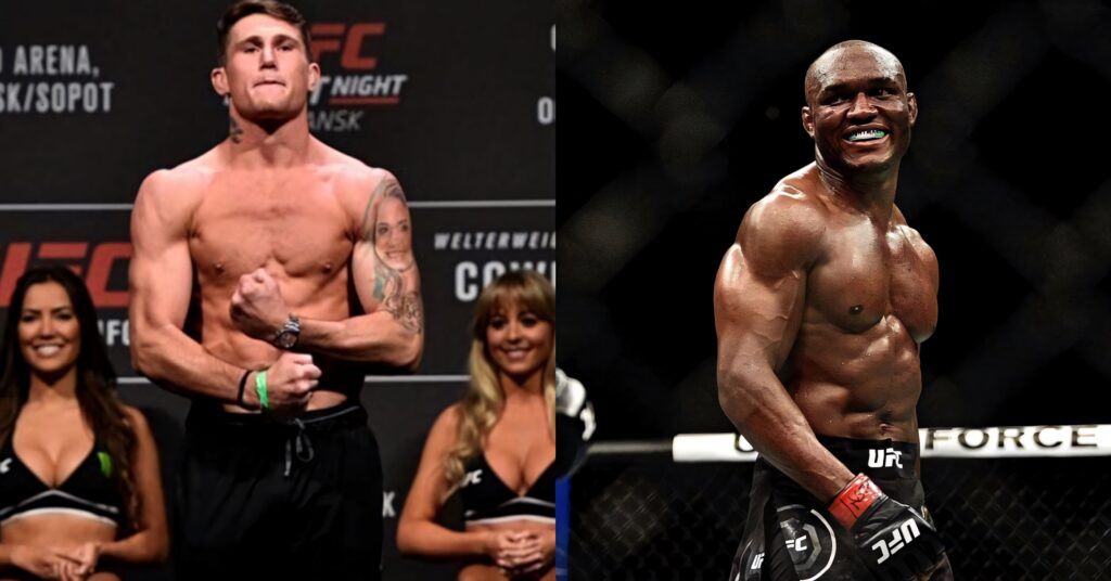 MMA fighters Darren Till weigh-in and Kamaru Usman octagon intense focused wallpaper background