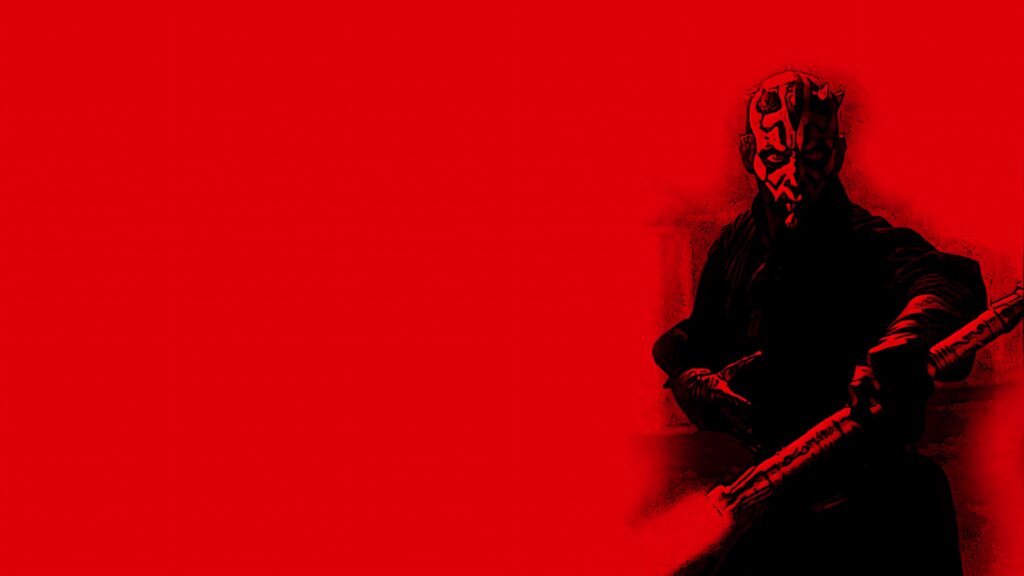 Darth Maul wallpaper with double-bladed lightsaber on bold red background fierce Star Wars villain