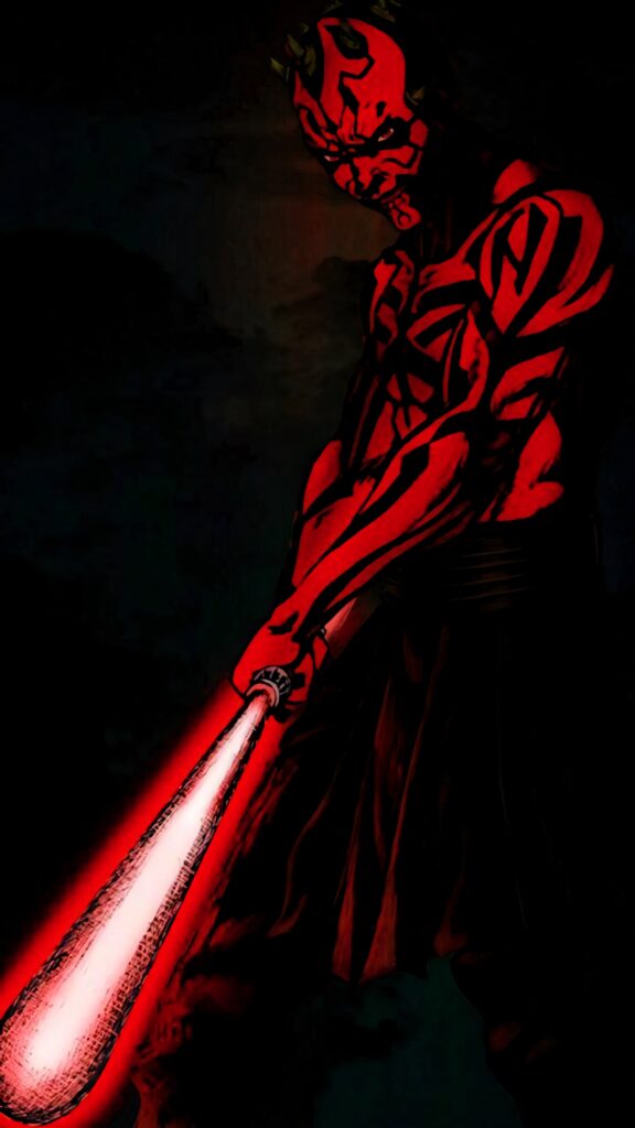 Darth Maul Star Wars wallpaper intense red tones double bladed lightsaber dark cinematic background