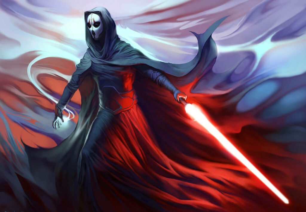 Darth Nihilus digital art with white mask glowing red lightsaber dark robes Star Wars wallpaper
