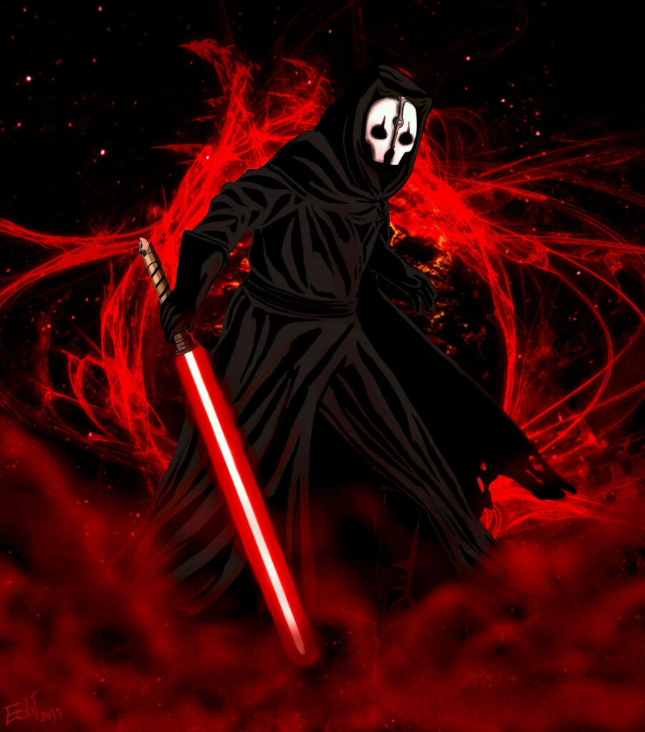 Darth Nihilus in black robes with red lightsaber swirling crimson energy Star Wars Sith Lord wallpaper