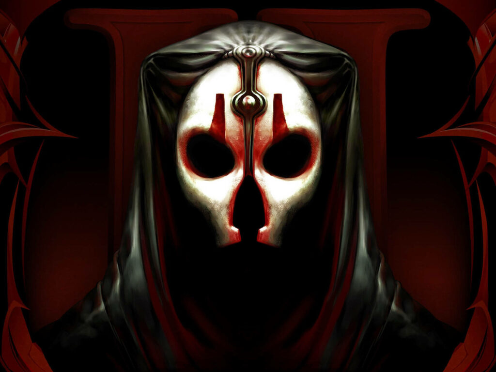 Darth Nihilus wallpaper with white red mask dark hood Sith dark fantasy intense background