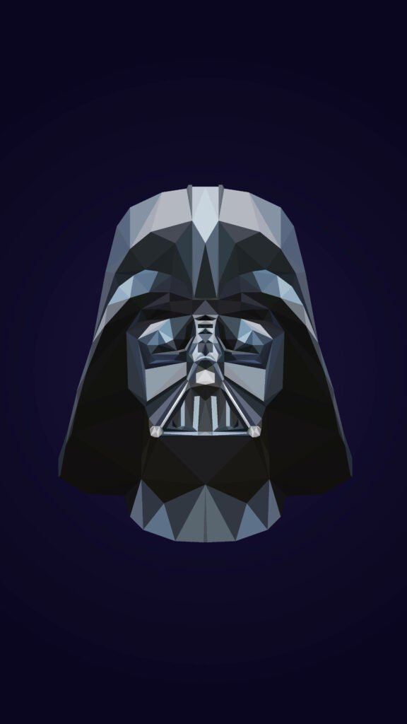 Low-poly Darth Vader helmet wallpaper in 4K on dark minimalist background for Google Pixel