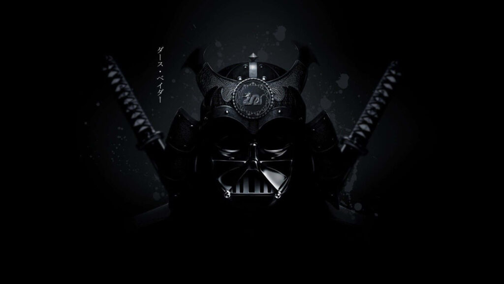 Darth Vader in dark Japanese samurai mask blending Star Wars and traditional armor wallpaper