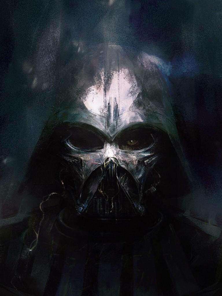 Darth Vader in shadows gripping lightsaber intense dark Star Wars wallpaper background