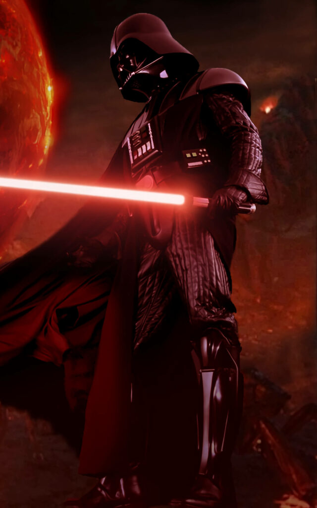 Star Wars Darth Vader Wallpaper: Fiery Sith Lord with Red Lightsaber
