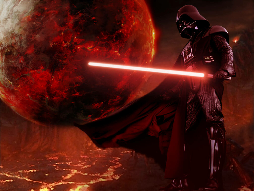 Darth Vader Wallpaper: Fiery Red Landscape & Menacing Lightsaber
