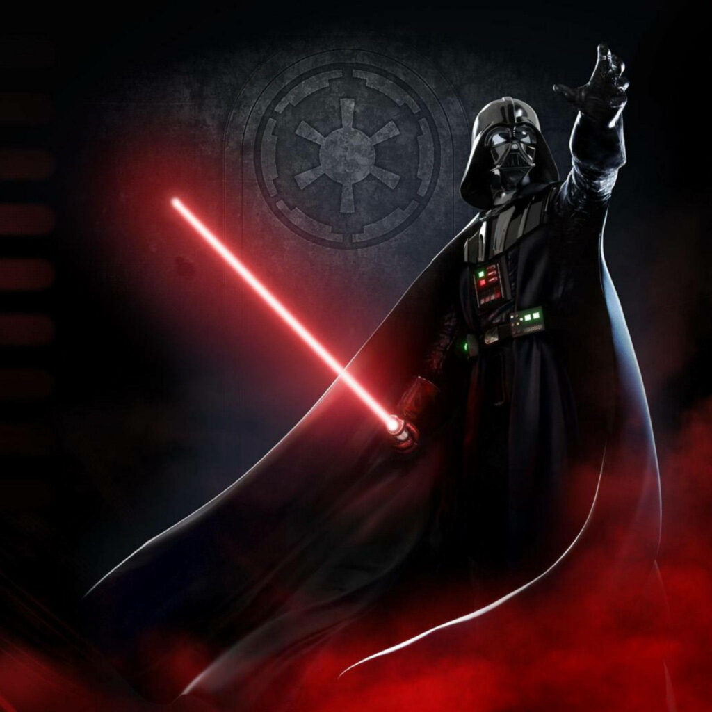 Epic Darth Vader Wallpaper: Red Lightsaber & Galactic Empire Emblem