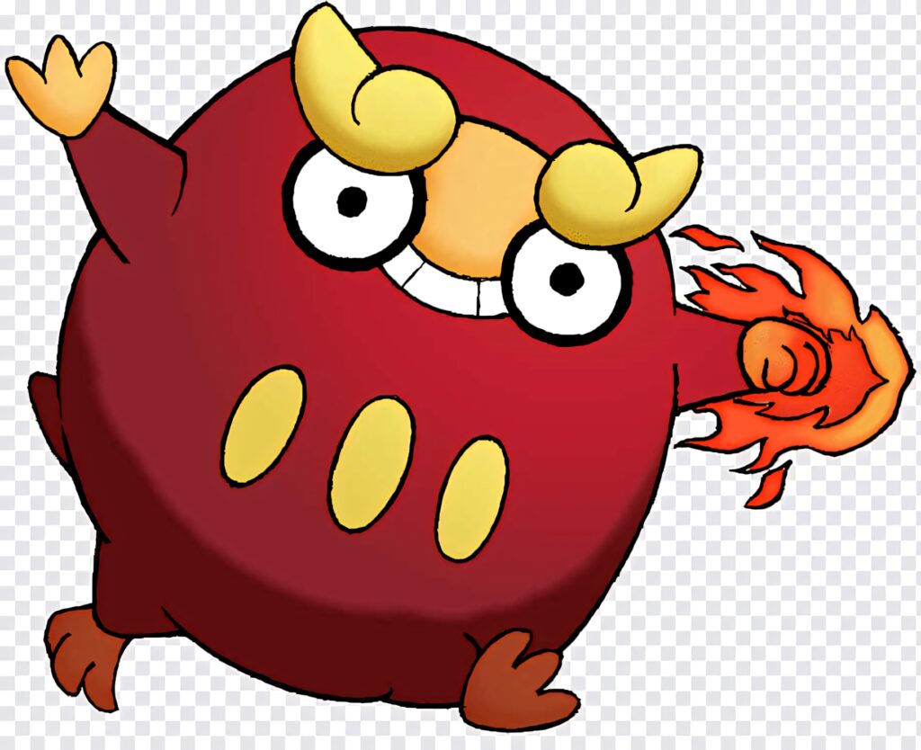 Darumaka Fire type Pokémon with blazing flame bright red and yellow cartoon wallpaper background