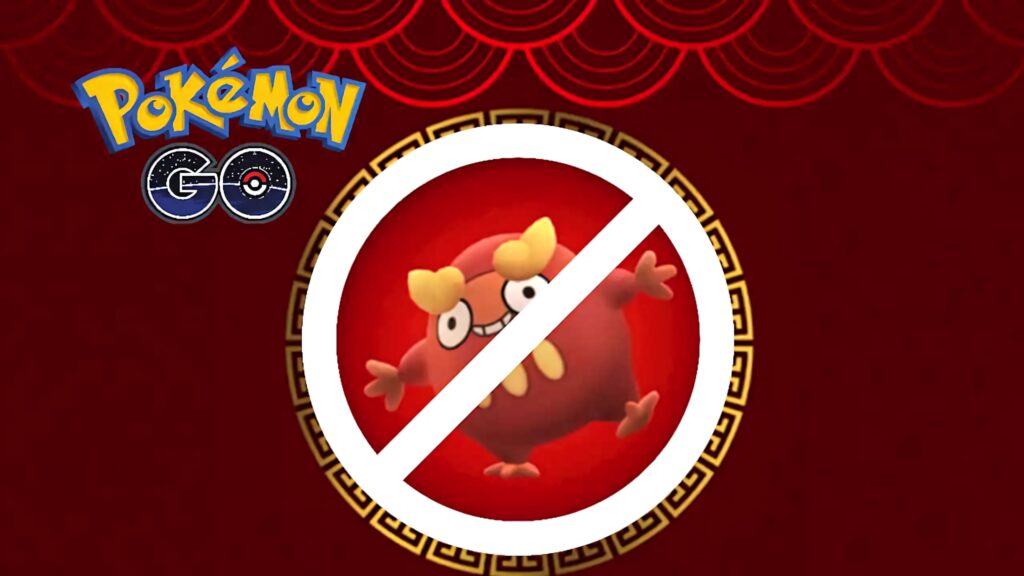 Vibrant bold red wallpaper with gold details featuring crossed out Darumaka Pokémon for event