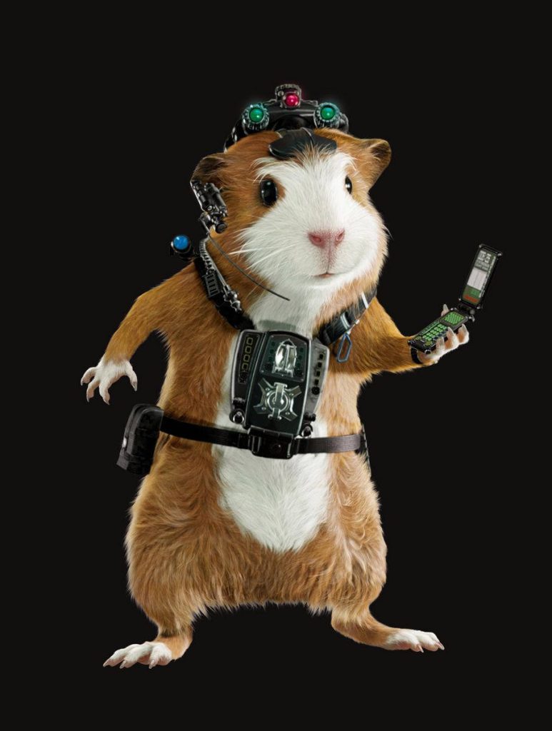 CGI wallpaper of Darwin from Disney G-Force in tactical gear and headset on black background