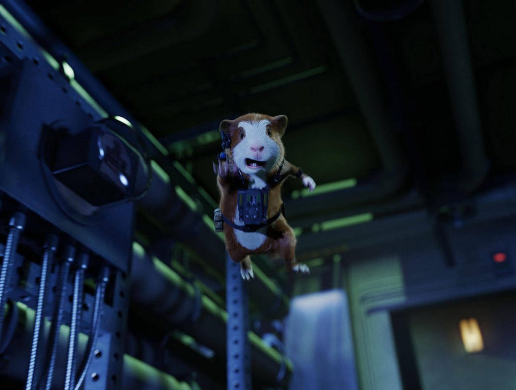 Darwin guinea pig leader in tactical gear mid-air industrial scene G-Force CGI wallpaper background