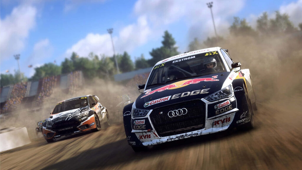 A Spectacular Dirt Rally Display Featuring a Stylish White and Black Audi A4 RTM – Marvelous Driving Adventure! Wallpaper