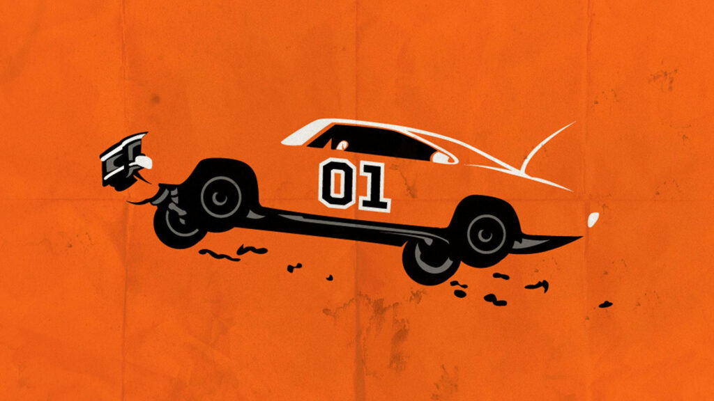 Boisterous Orange Vector Art Showcasing The Iconic Dukes Of Hazzard Car, Adorned with the Number 01 on the Driver's Door - Immersed in the Dukes Of Hazzard World Wallpaper