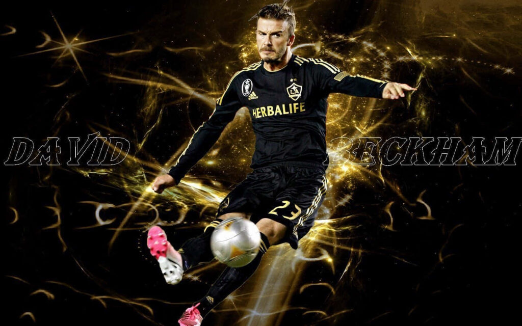 Galaxy-Themed Wallpaper: David Beckham in Iconic Style with Silver Ball