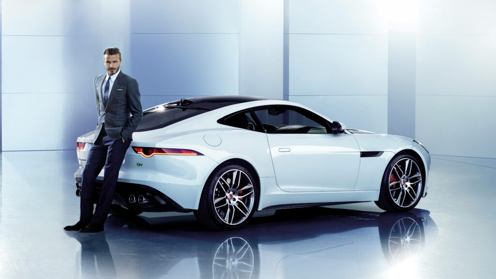 David Beckham & Sleek Jaguar F-Type: Stylish Wallpaper Background