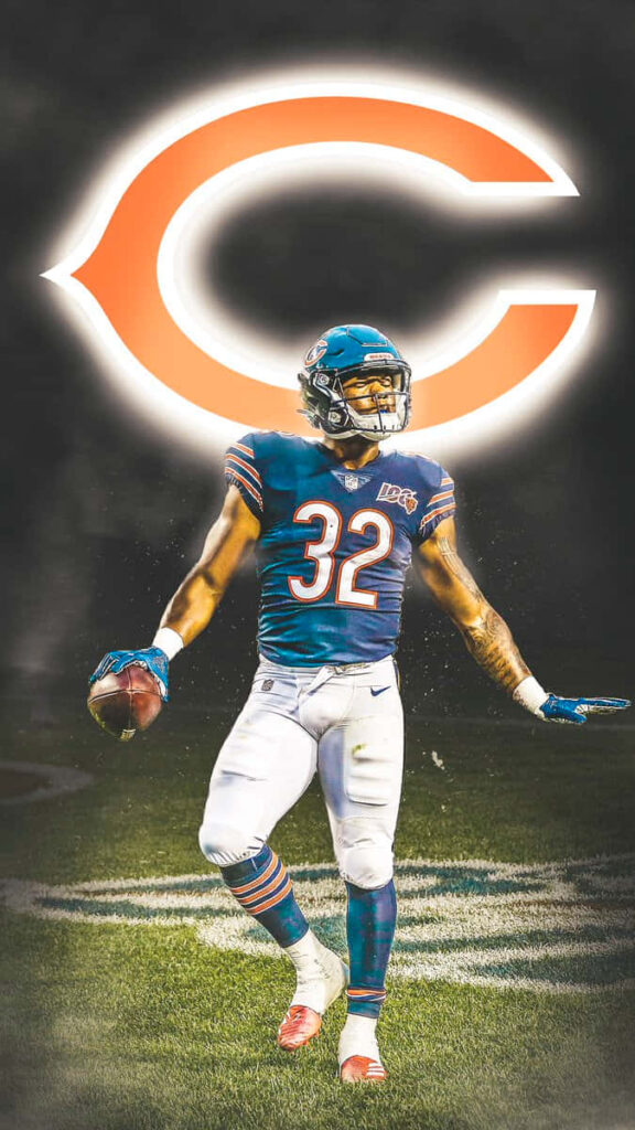 David Montgomery Chicago Bears wallpaper dark background glowing orange logo full uniform