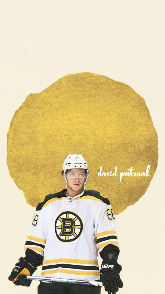David Pastrňák Boston Bruins wallpaper with gold circle and cream background modern design