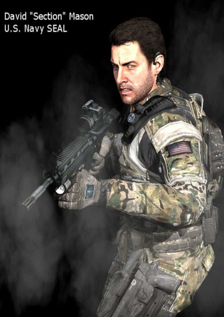David Section Mason US Navy SEAL in full tactical gear with weapon smoky dramatic military wallpaper