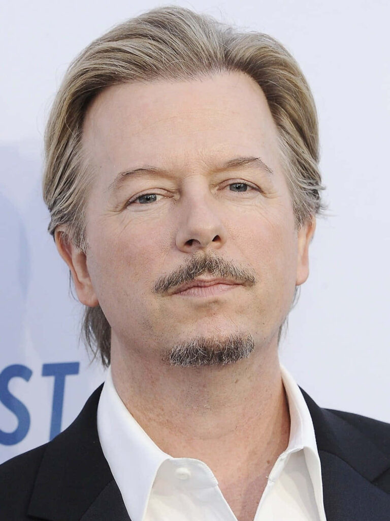 David Spade portrait with confident expression classic suit and signature goatee on light background Wallpaper