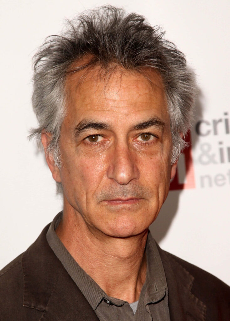 Close-up portrait of actor David Strathairn with gray hair serious expression cinematic wallpaper background