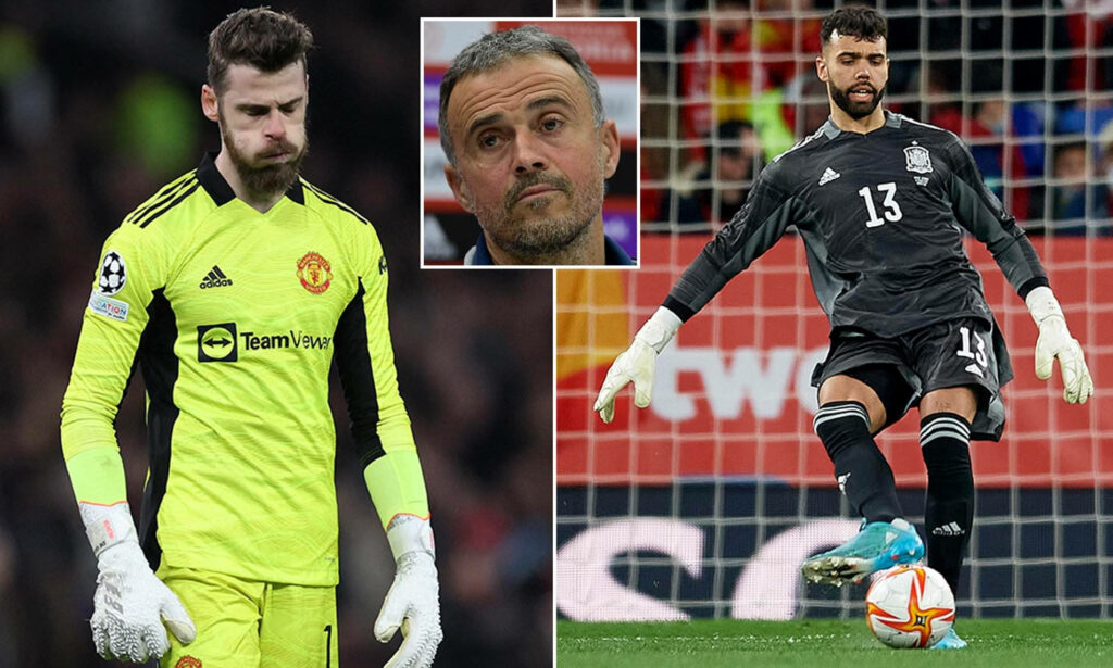 David de Gea Manchester United and David Raya Spain goalkeeper wallpaper with Luis Enrique inset