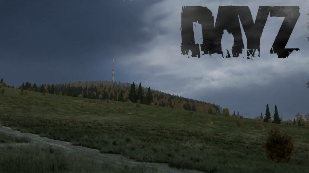World of DayZ: Immersive Landscape with Tower and Overcast Sky Wallpaper