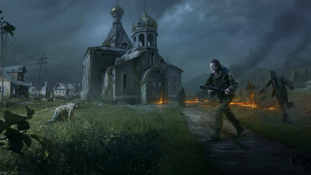 Zombieland Sanctum: Battling the Undead at the Church in DayZ Wallpaper