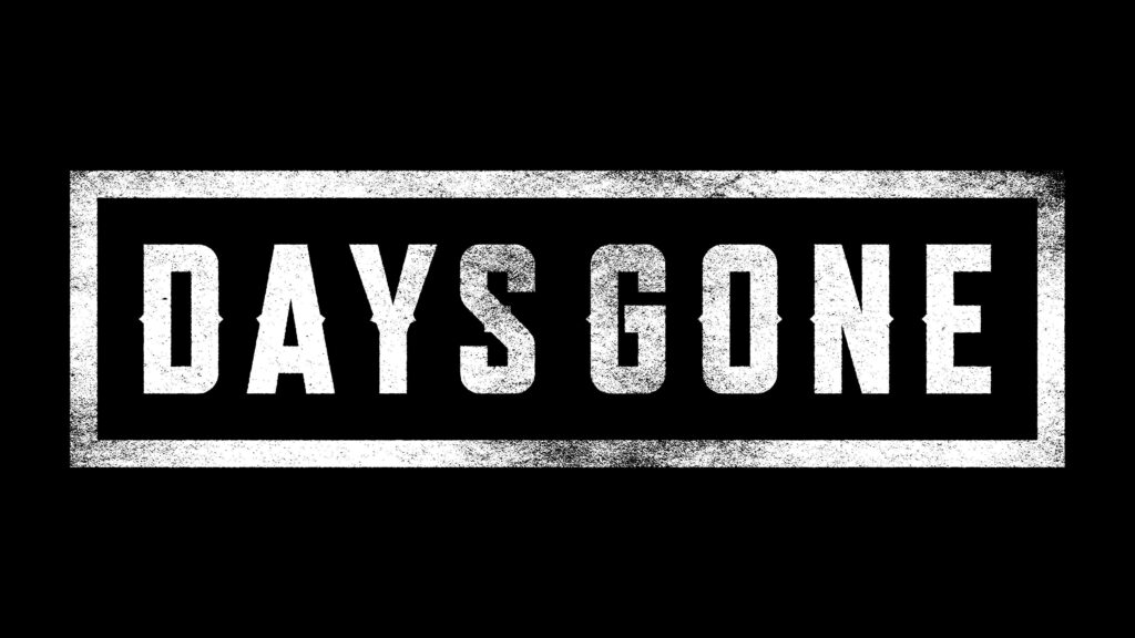 Days Gone game wallpaper with bold distressed white logo on black gritty post-apocalyptic background