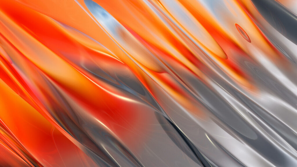 Abstract Harmony: A Sleek 3D Desktop with Minimalist Orange and Gray Background Wallpaper