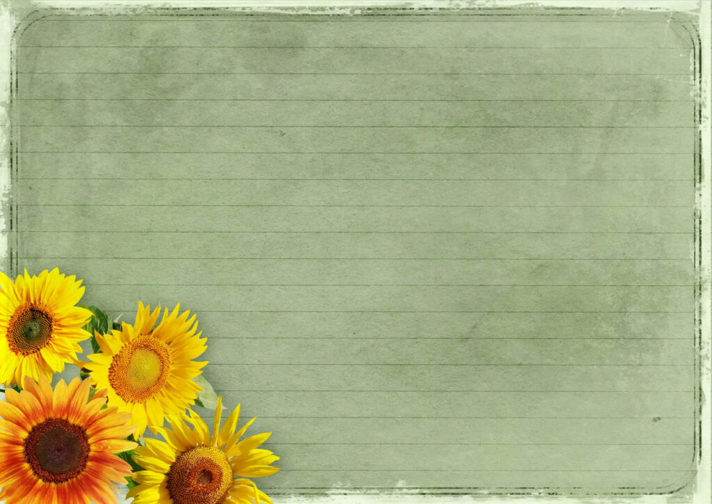 Vintage Charm: Sunflower-framed Nostalgia on Yellow Lined Paper Wallpaper