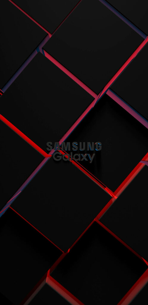 Dazzling Diamond Galaxy: Samsung Logo with Embossed 3D Effect Illuminated in Striking Red Light on Patterned Backdrop Wallpaper