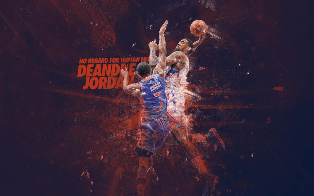 DeAndre Jordan dunking over Brandon Knight LA Clippers basketball action digital art wallpaper