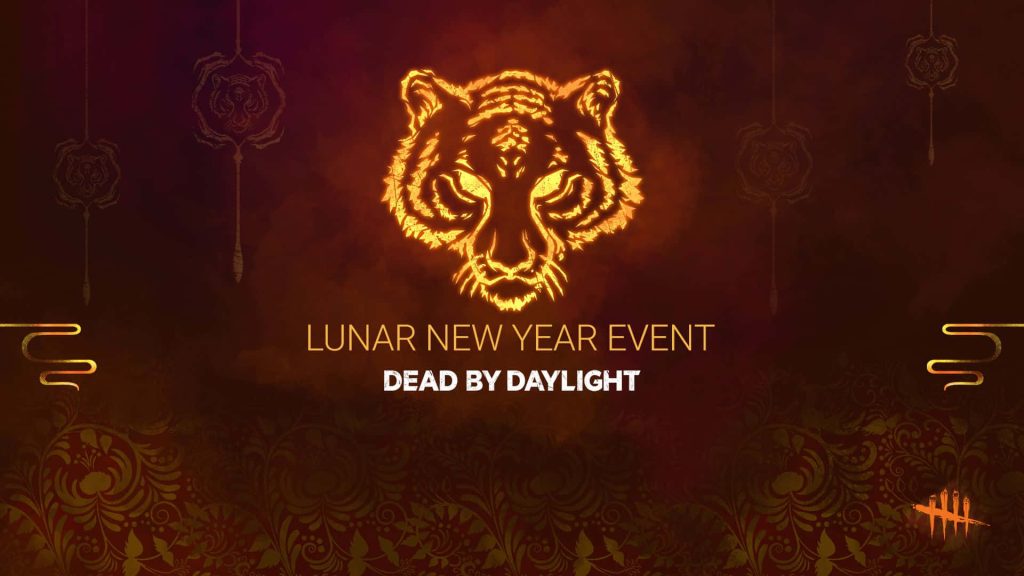 Dead by Daylight Lunar New Year wallpaper fiery tiger emblem on ornate deep red cultural background