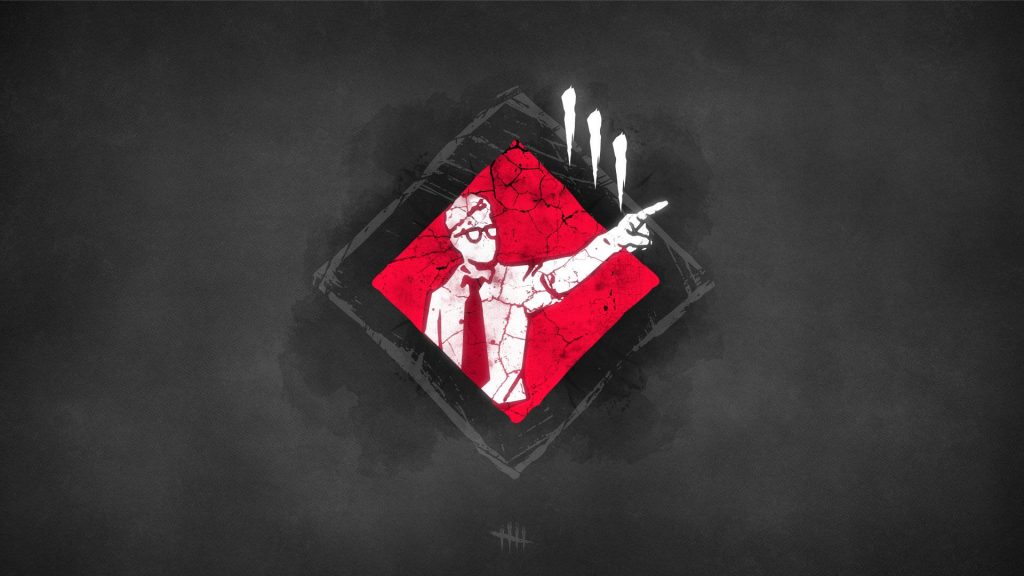 Dead by Daylight wallpaper featuring Dwight Fairfield and Prove Thyself perk on cracked red diamond background
