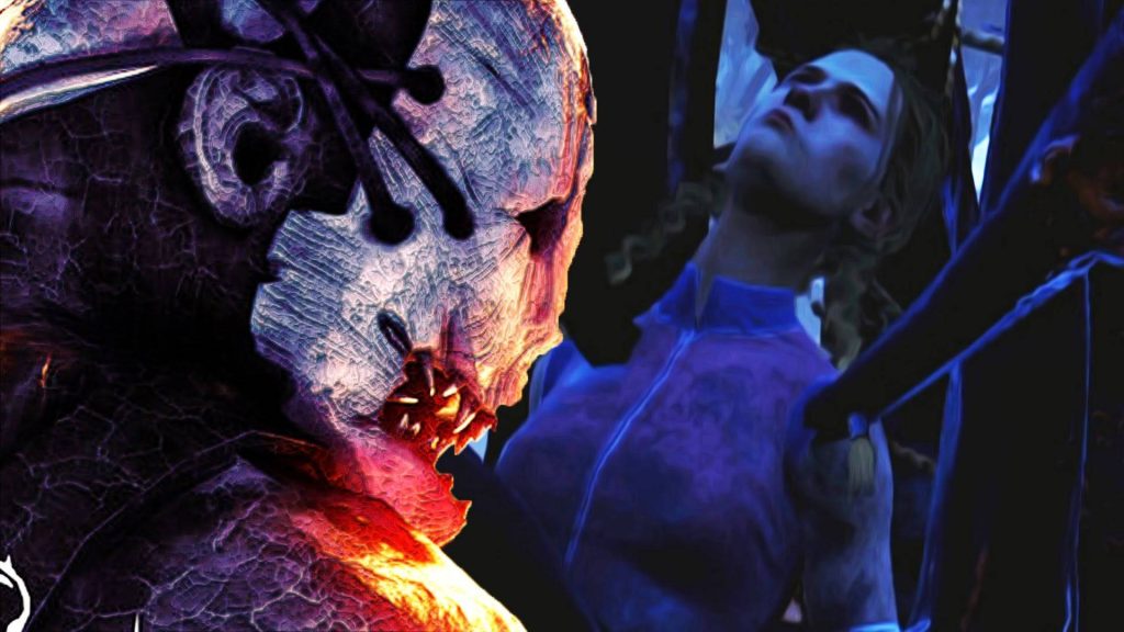 Intense Dead by Daylight wallpaper The Wraith facing survivor Cheryl Mason in dark horror scene