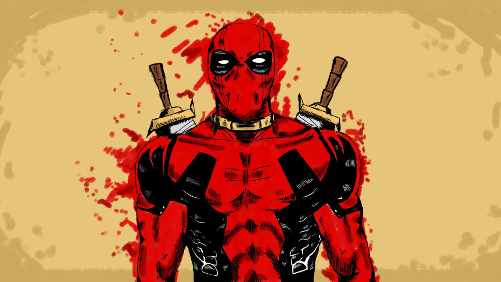 Dynamic Marvel Deadpool: Vibrant 4k Superhero Set Against a Yellow Gradient Background Wallpaper