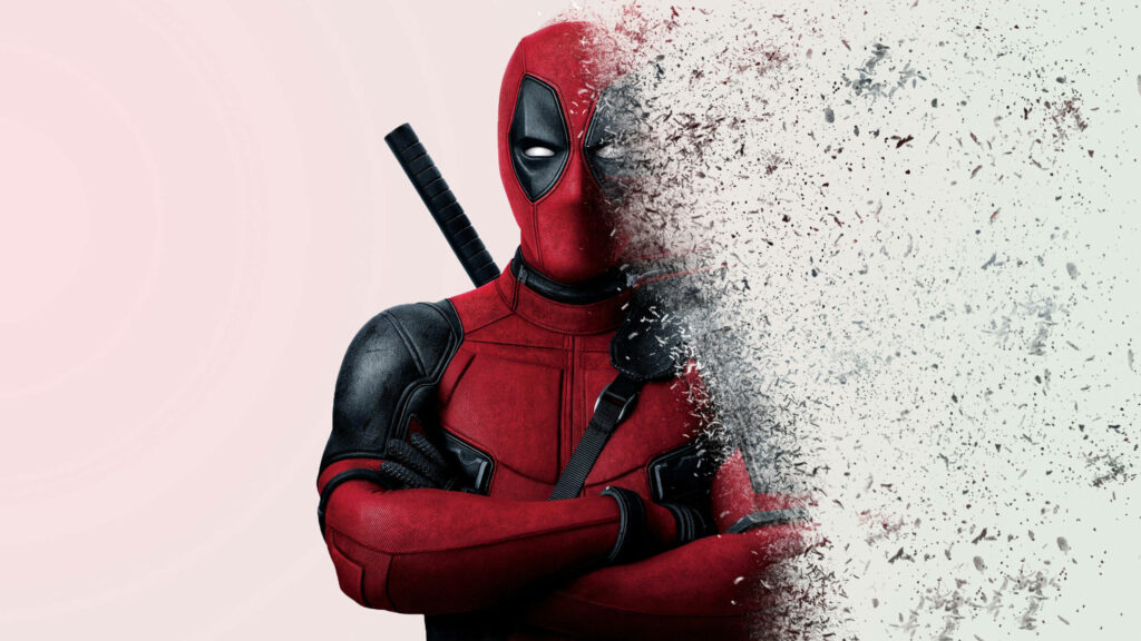 Deadly Embers: Smoldering 4k Portrait of Cross-Armed Deadpool with Ashen Transformation Wallpaper