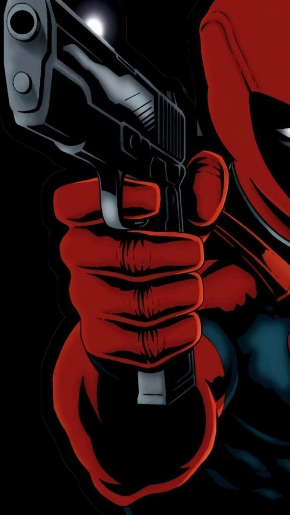 Deadpool proudly disrupts the Punch Hole Display with his HD Phone Wallpaper Background!