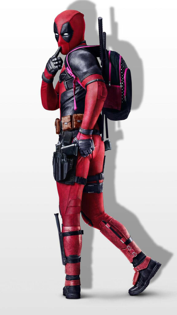Deadpool's Playful Side: Cheeky Poses and a Playful Backpack - Vibrant 1080p HD Mobile Wallpaper