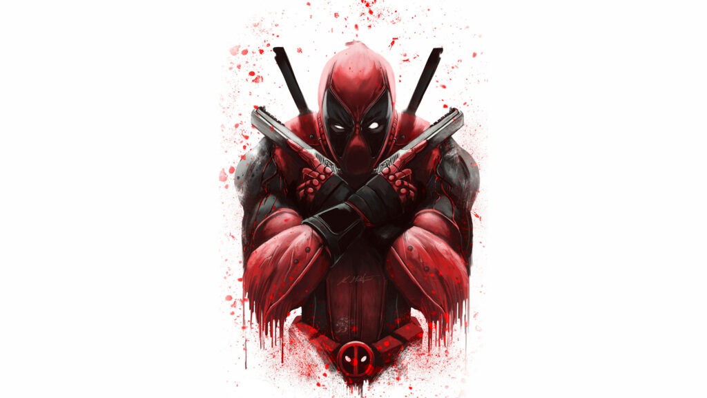 Deadpool Strikes: A Killer 4k Display of Mercenary Mastery Against a Clean Canvas Wallpaper