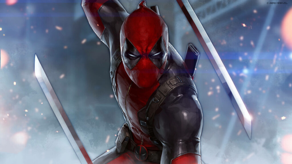 Deadpool's Intense Gaze: Embracing the Blades in 4k Marvel Wallpaper