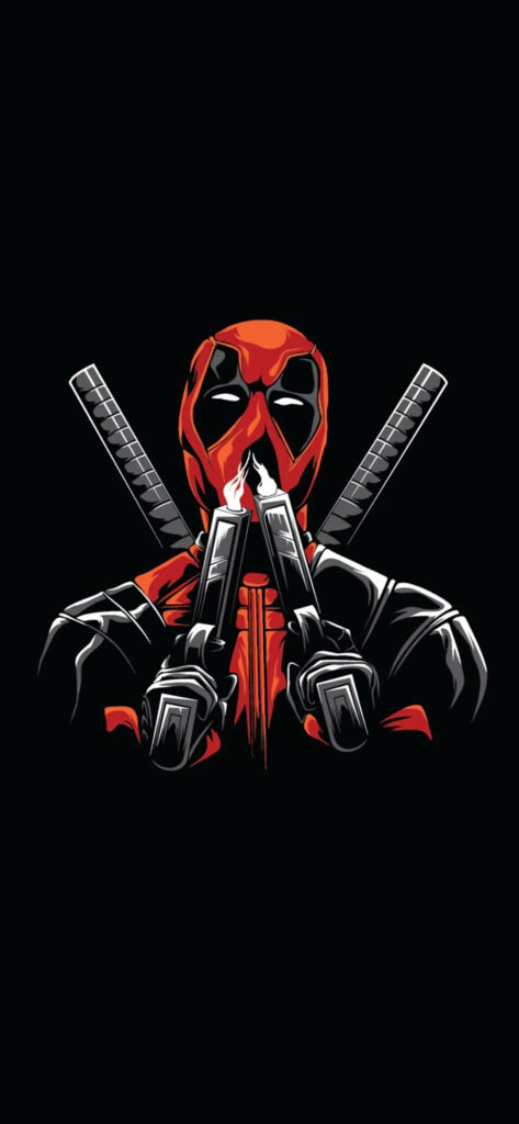 Smoke and Style: Deadpool Embracing the Pistol's Gun Smoke in a Captivating Background Shot Wallpaper