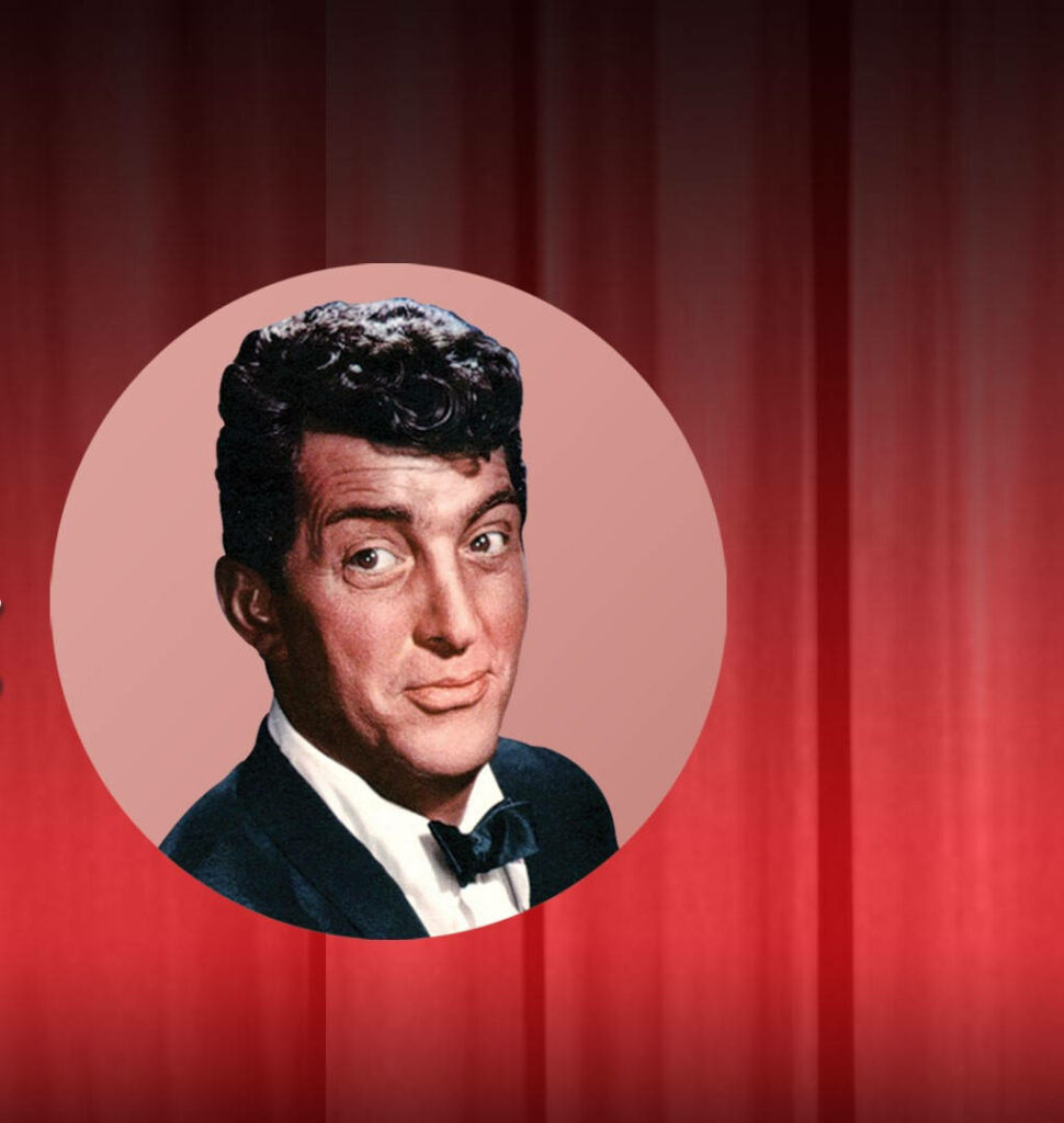 Dean Martin vintage portrait on red curtain background retro classic entertainer wallpaper